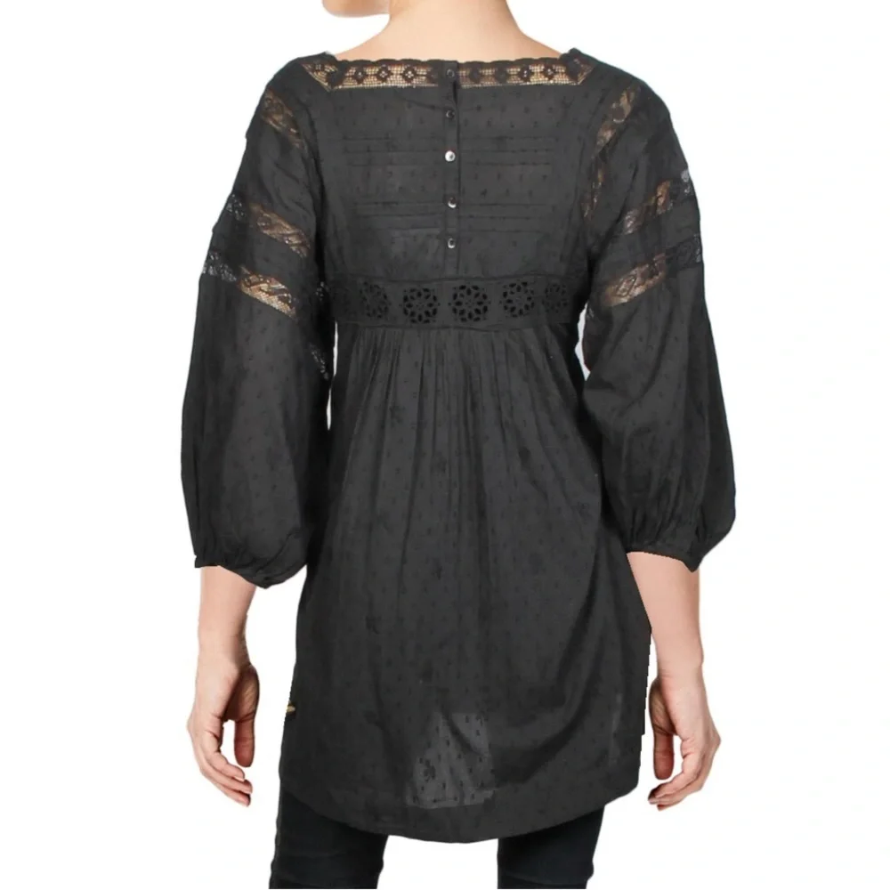 Free People Azelea Lace Tunic Embroidered Top Washed Black Size XS NWT - Picture 4 of 5